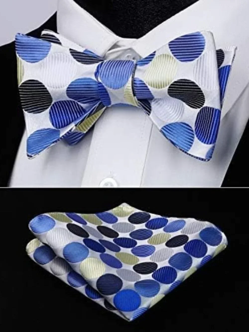 Classic Polka Dot Self-Tie Bow Tie & Pocket Square Set for Weddings & Business